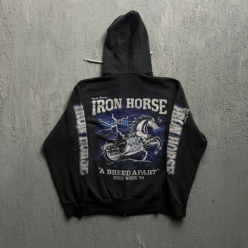 Vintage Iron Horse Saloon Zip Up Hoodie Medium Black 1990s Bike Week